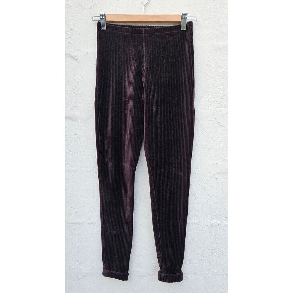 Vintage 90s Equestrian Design Leggings Small Brown Velvet Ribbed Pull On Cuffed‎